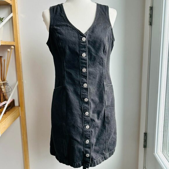 Levi's Dresses & Skirts - Levi’s Washed Black Denim Button-Front Short Dress with Pockets – US M